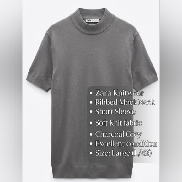 Zara Tops - ZARA arrival Grey Short Sleeve Mock Neck Knit Top Size L
